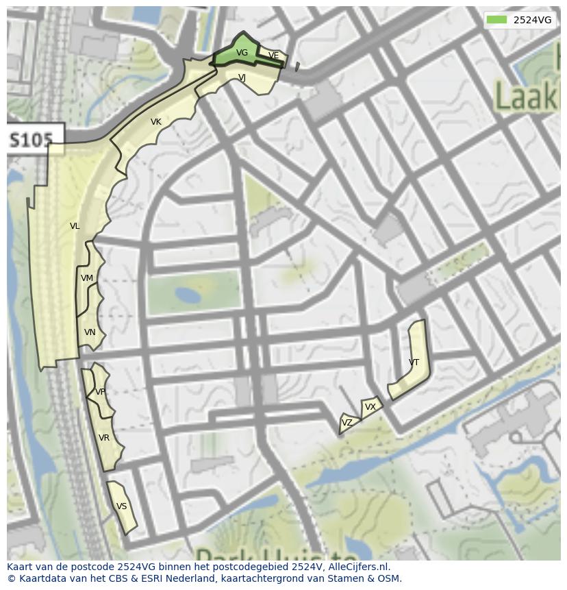 Afbeelding van het postcodegebied 2524 VG op de kaart.