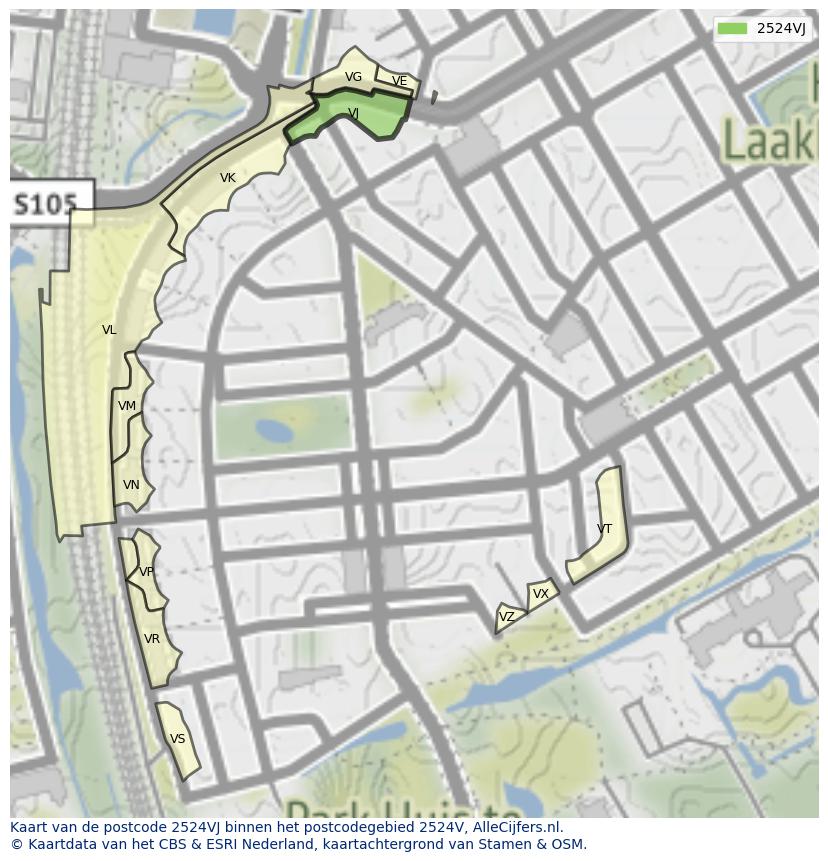 Afbeelding van het postcodegebied 2524 VJ op de kaart.