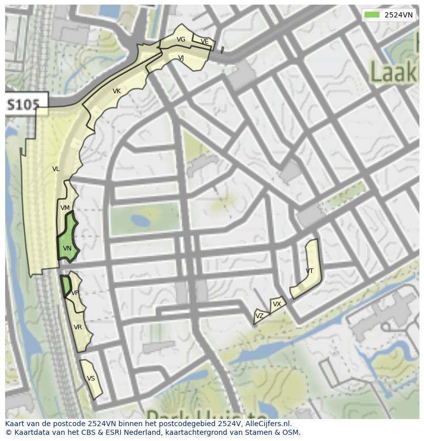 Afbeelding van het postcodegebied 2524 VN op de kaart.