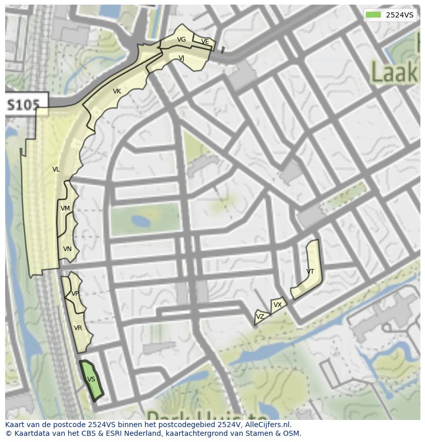 Afbeelding van het postcodegebied 2524 VS op de kaart.