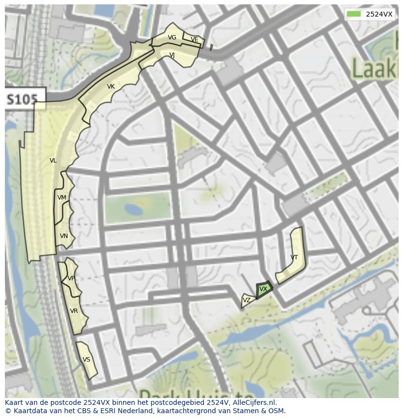 Afbeelding van het postcodegebied 2524 VX op de kaart.