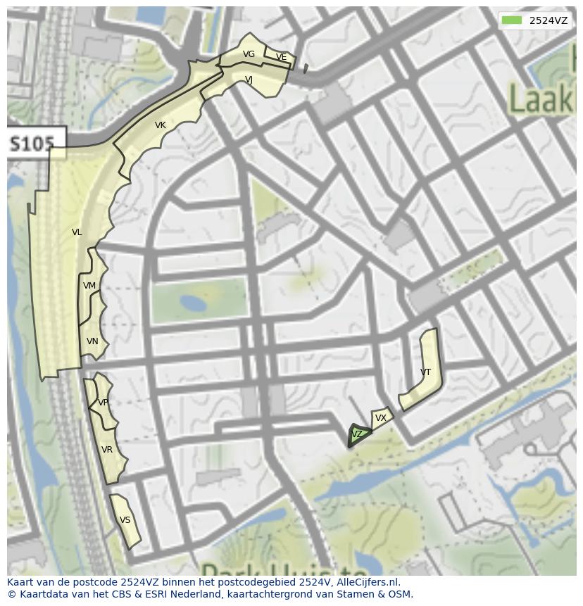Afbeelding van het postcodegebied 2524 VZ op de kaart.