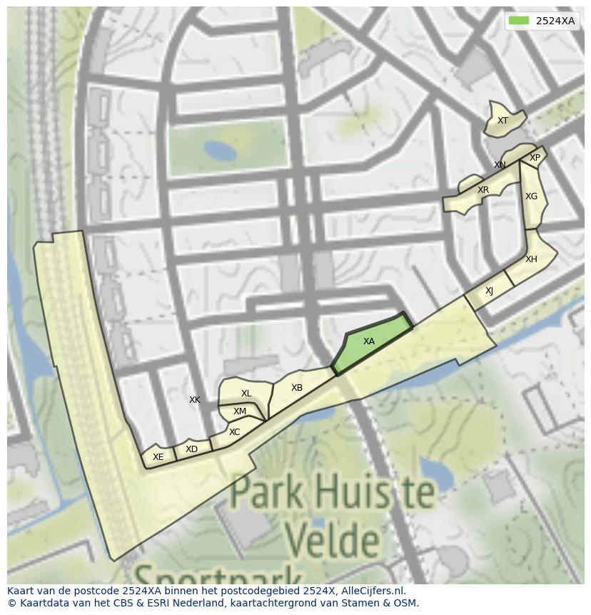 Afbeelding van het postcodegebied 2524 XA op de kaart.