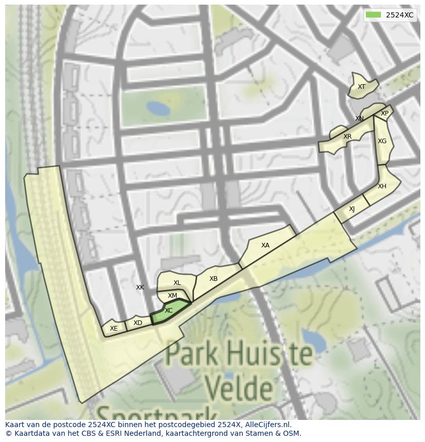 Afbeelding van het postcodegebied 2524 XC op de kaart.