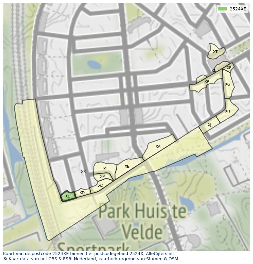 Afbeelding van het postcodegebied 2524 XE op de kaart.