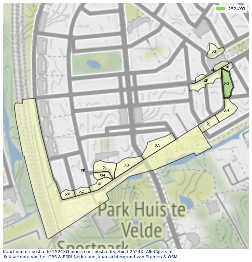 Afbeelding van het postcodegebied 2524 XG op de kaart.