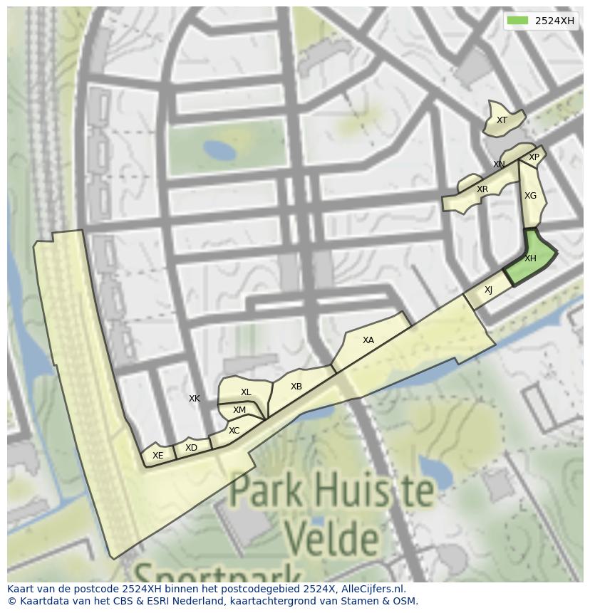 Afbeelding van het postcodegebied 2524 XH op de kaart.
