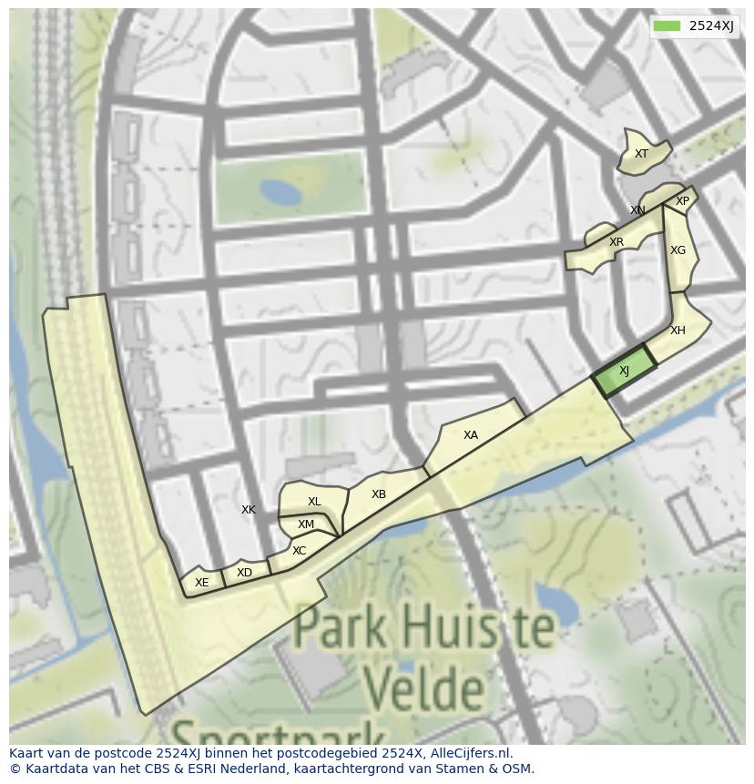 Afbeelding van het postcodegebied 2524 XJ op de kaart.