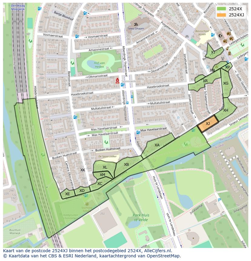 Afbeelding van het postcodegebied 2524 XJ op de kaart.