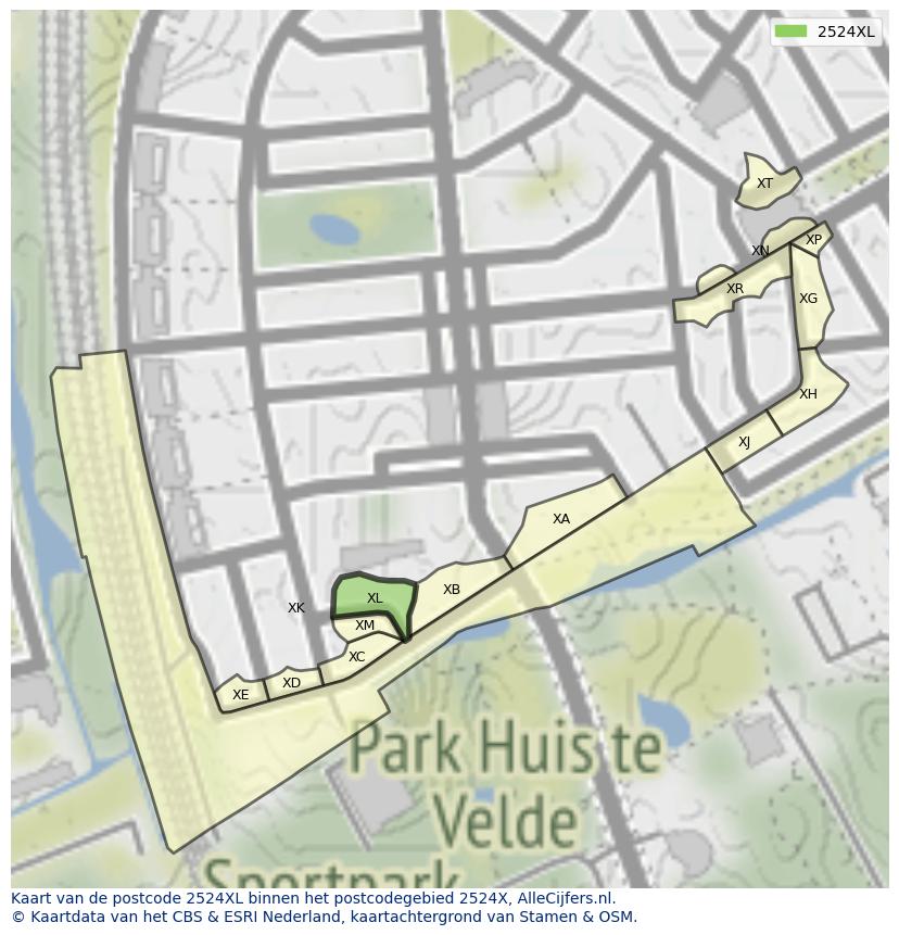 Afbeelding van het postcodegebied 2524 XL op de kaart.