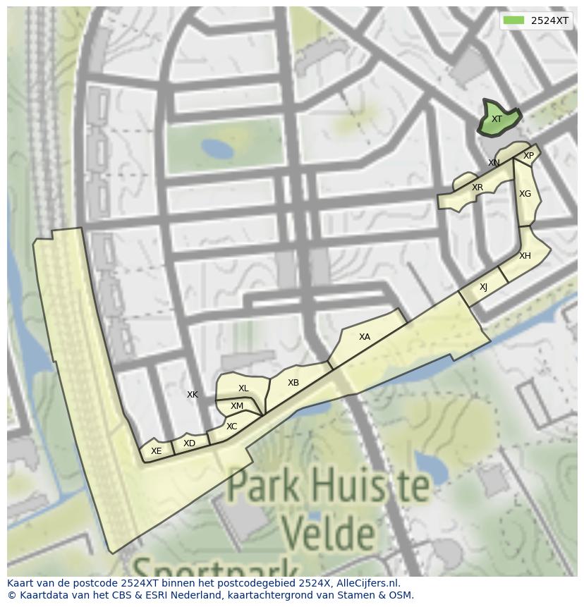 Afbeelding van het postcodegebied 2524 XT op de kaart.