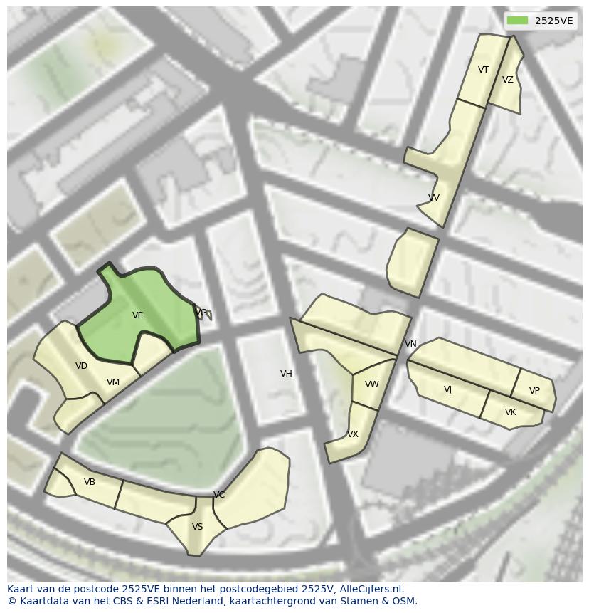 Afbeelding van het postcodegebied 2525 VE op de kaart.