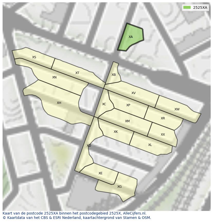 Afbeelding van het postcodegebied 2525 XA op de kaart.