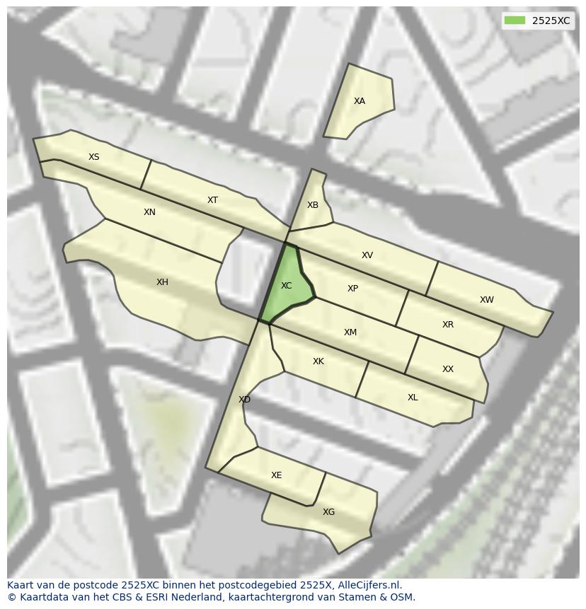 Afbeelding van het postcodegebied 2525 XC op de kaart.