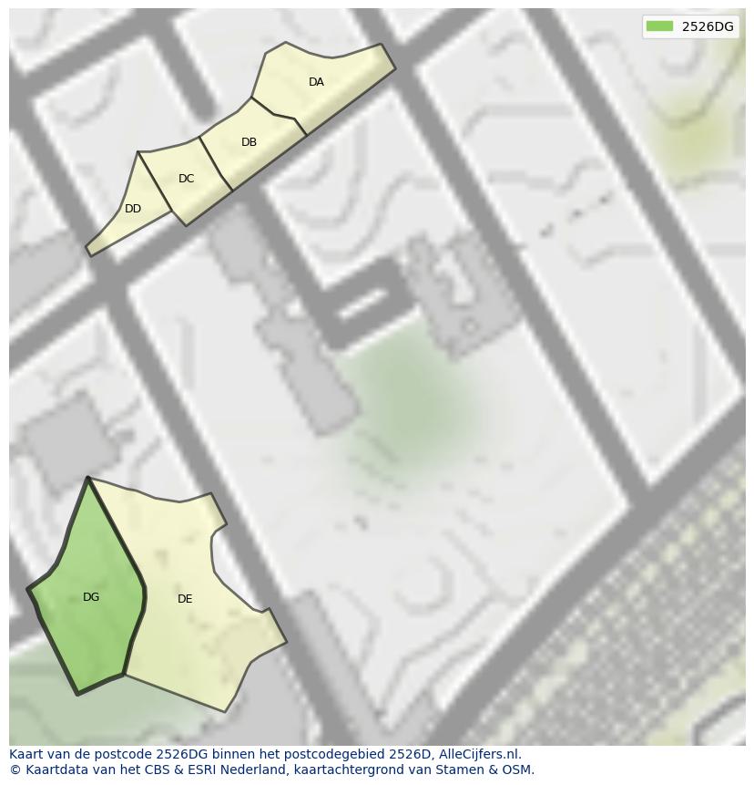 Afbeelding van het postcodegebied 2526 DG op de kaart.