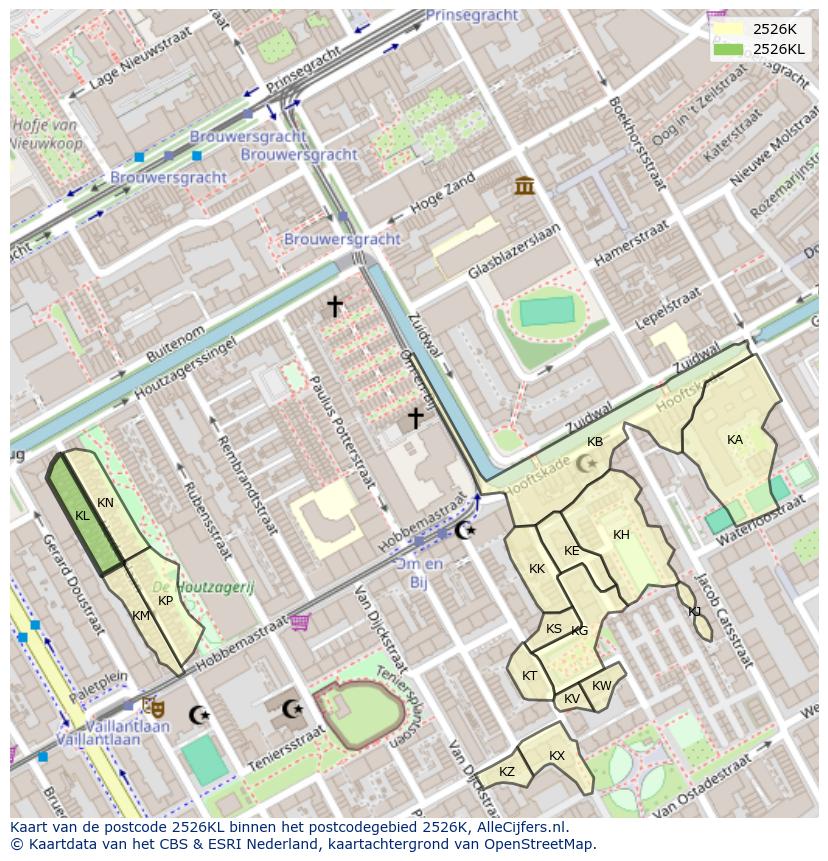 Afbeelding van het postcodegebied 2526 KL op de kaart.