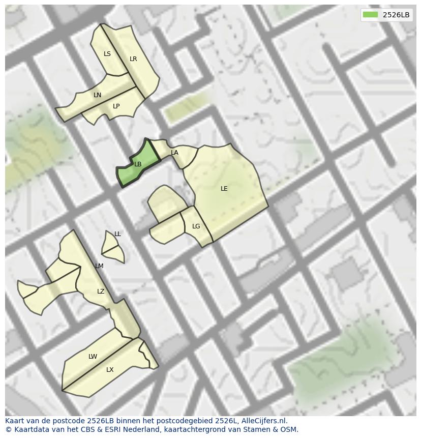 Afbeelding van het postcodegebied 2526 LB op de kaart.