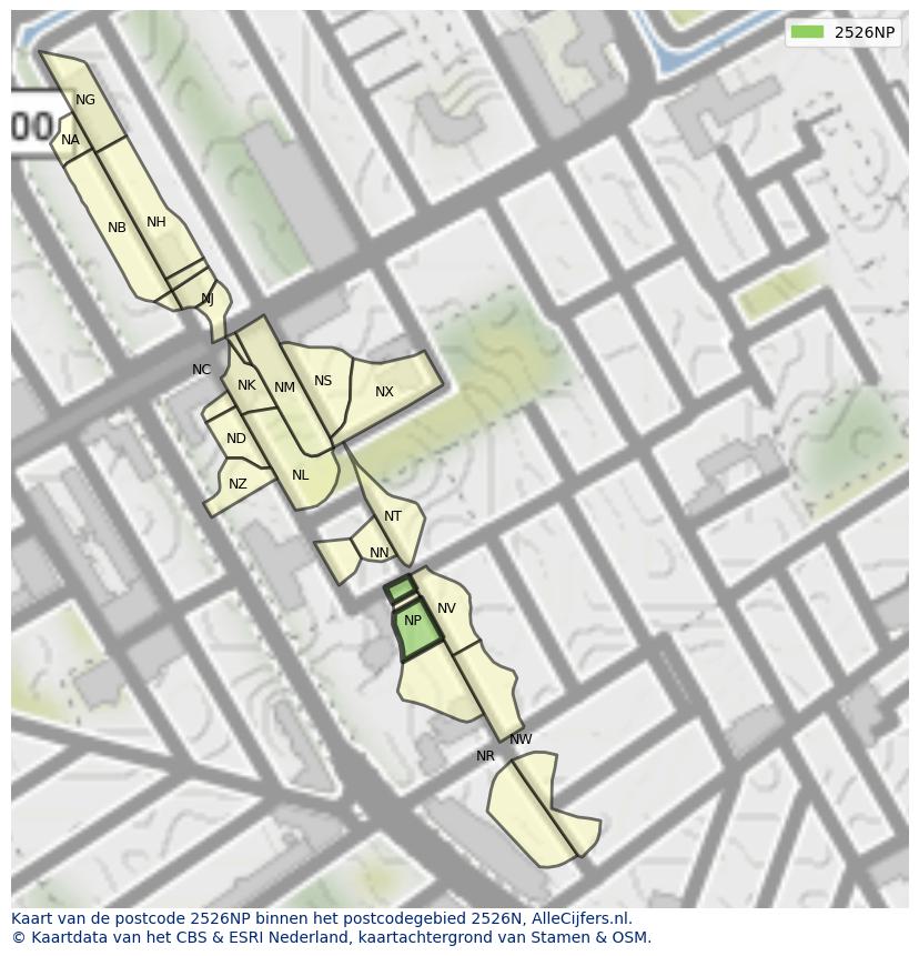 Afbeelding van het postcodegebied 2526 NP op de kaart.