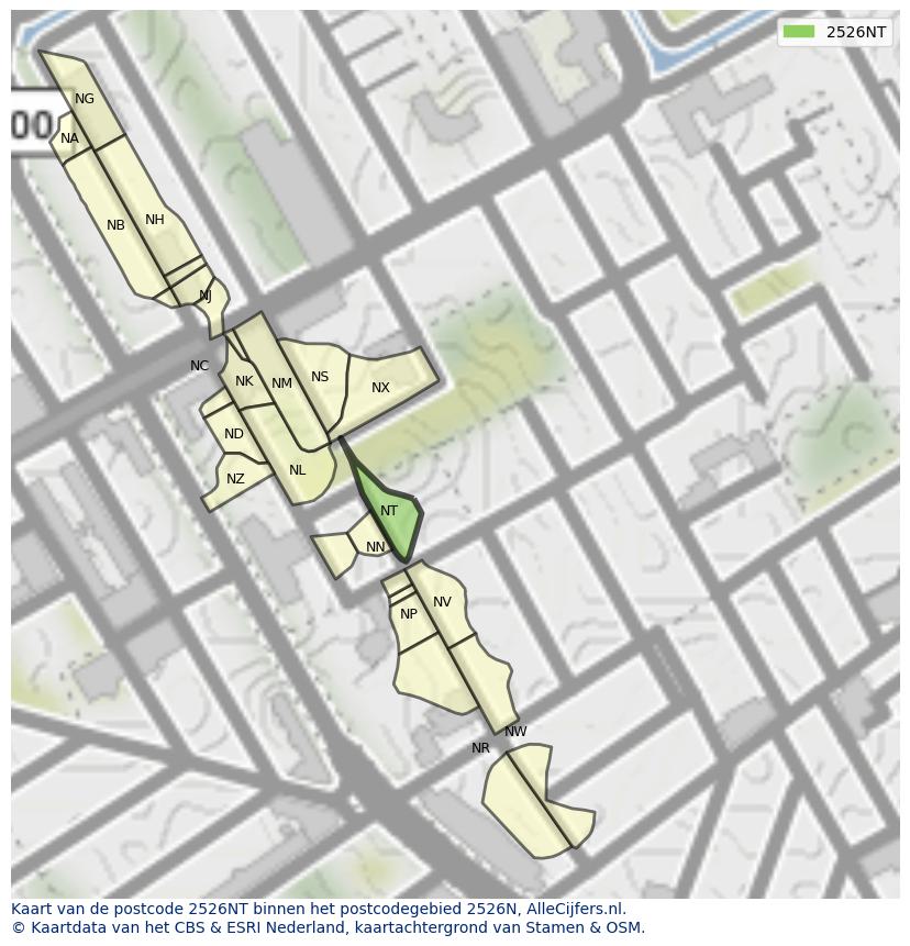 Afbeelding van het postcodegebied 2526 NT op de kaart.