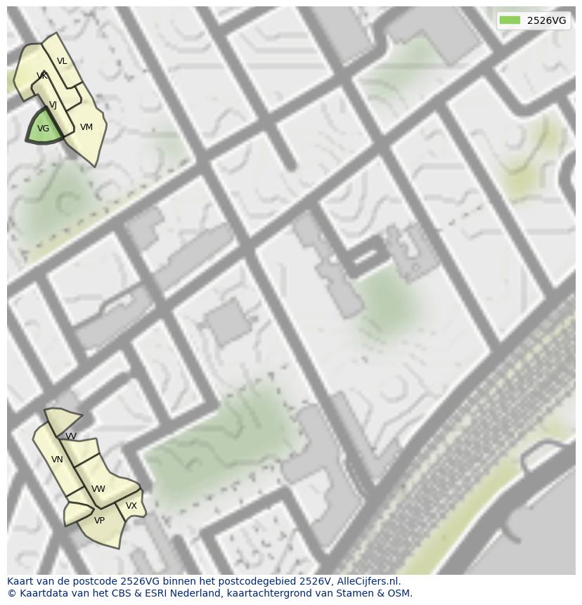 Afbeelding van het postcodegebied 2526 VG op de kaart.