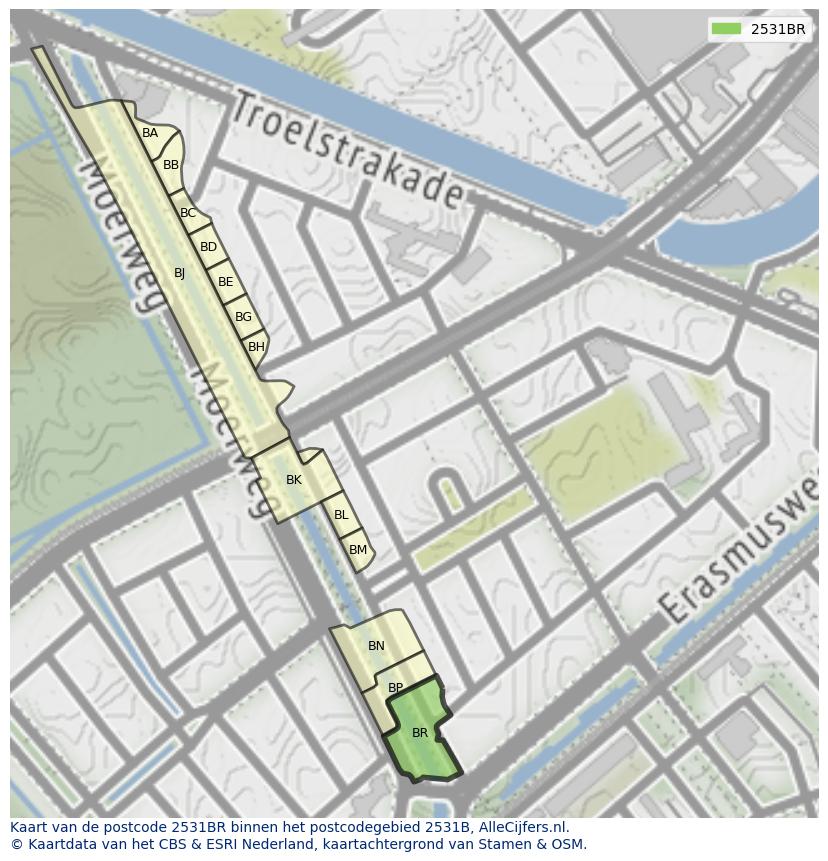 Afbeelding van het postcodegebied 2531 BR op de kaart.