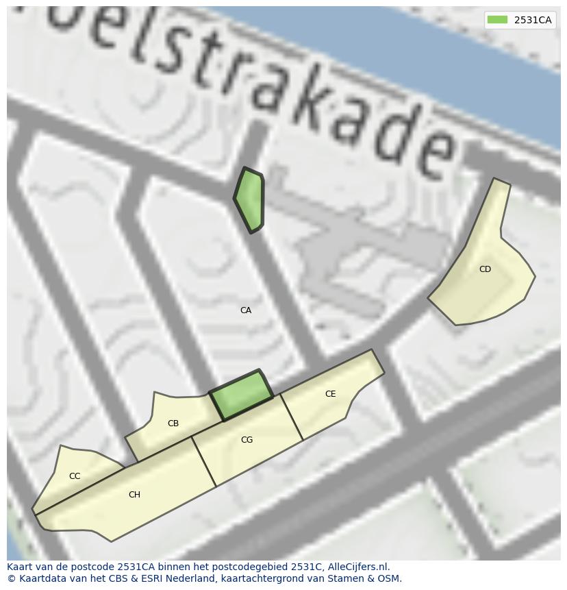 Afbeelding van het postcodegebied 2531 CA op de kaart.