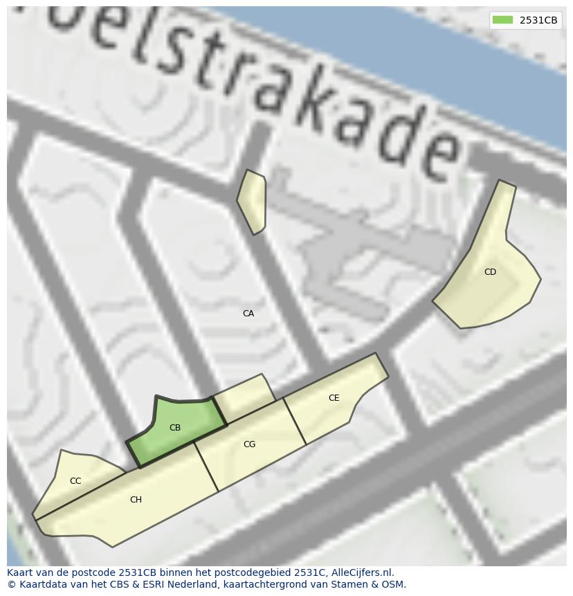 Afbeelding van het postcodegebied 2531 CB op de kaart.
