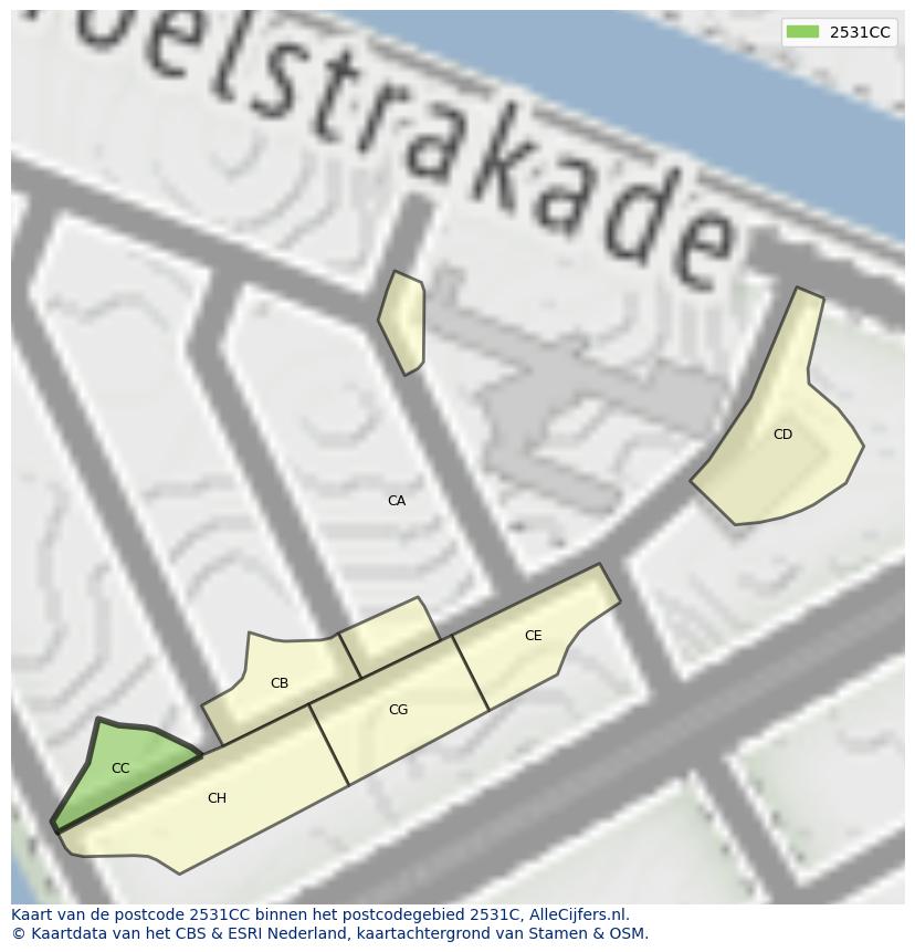 Afbeelding van het postcodegebied 2531 CC op de kaart.
