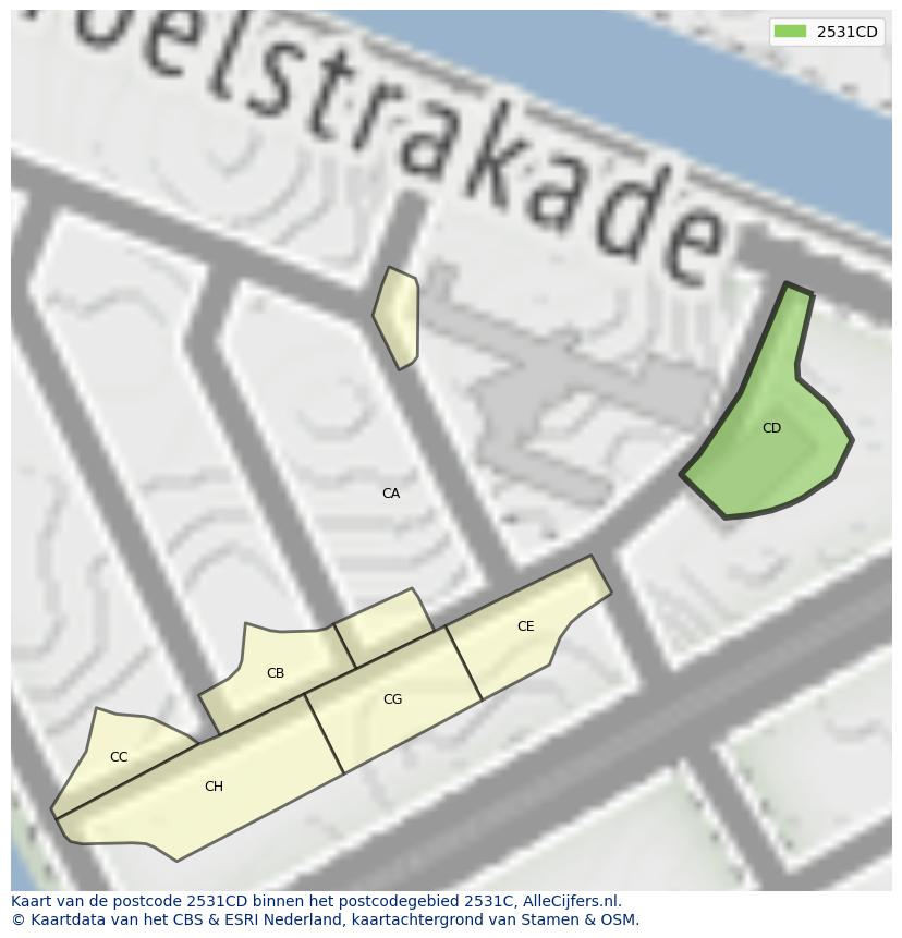 Afbeelding van het postcodegebied 2531 CD op de kaart.