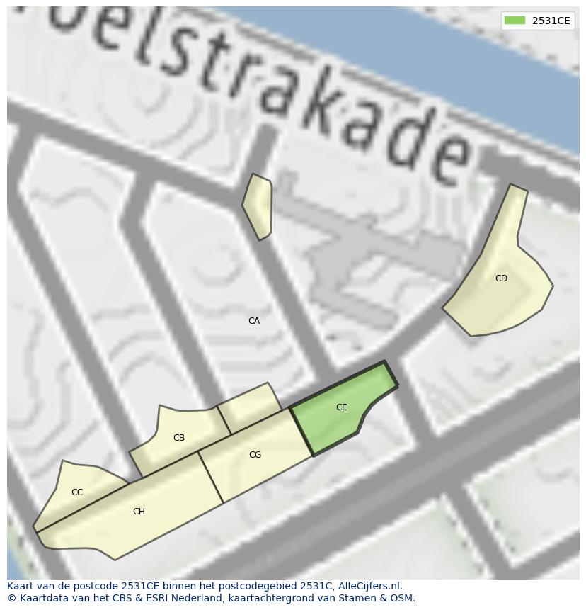 Afbeelding van het postcodegebied 2531 CE op de kaart.