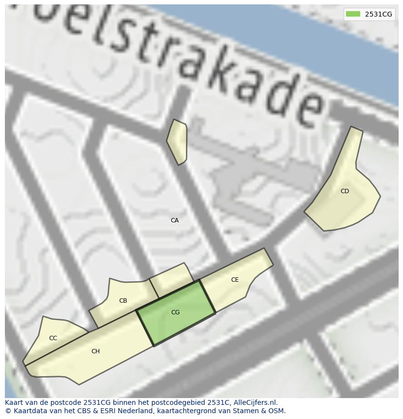 Afbeelding van het postcodegebied 2531 CG op de kaart.