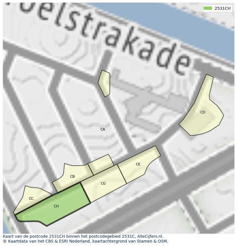 Afbeelding van het postcodegebied 2531 CH op de kaart.