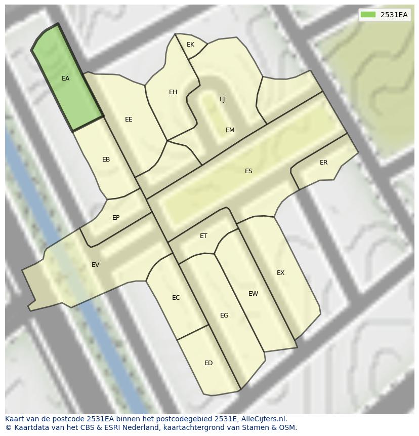 Afbeelding van het postcodegebied 2531 EA op de kaart.