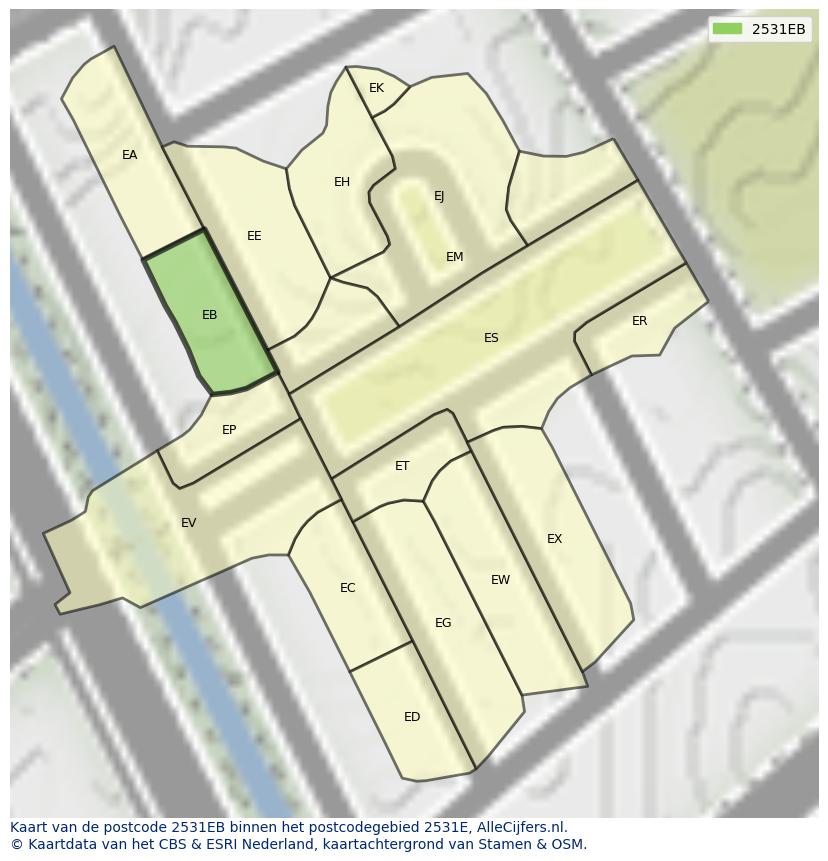 Afbeelding van het postcodegebied 2531 EB op de kaart.
