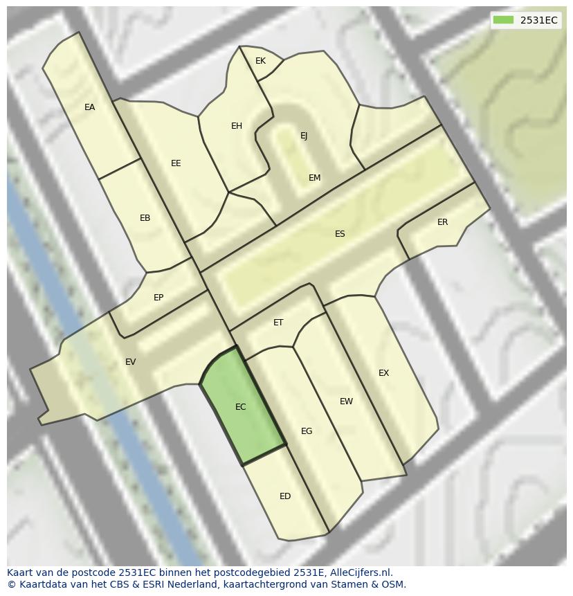 Afbeelding van het postcodegebied 2531 EC op de kaart.