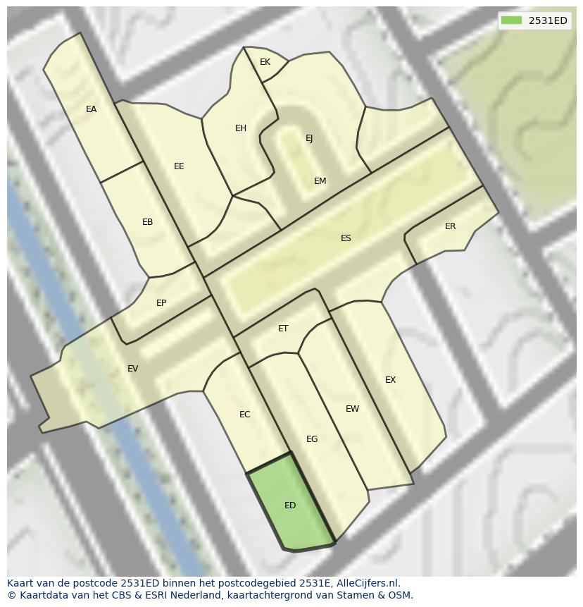 Afbeelding van het postcodegebied 2531 ED op de kaart.