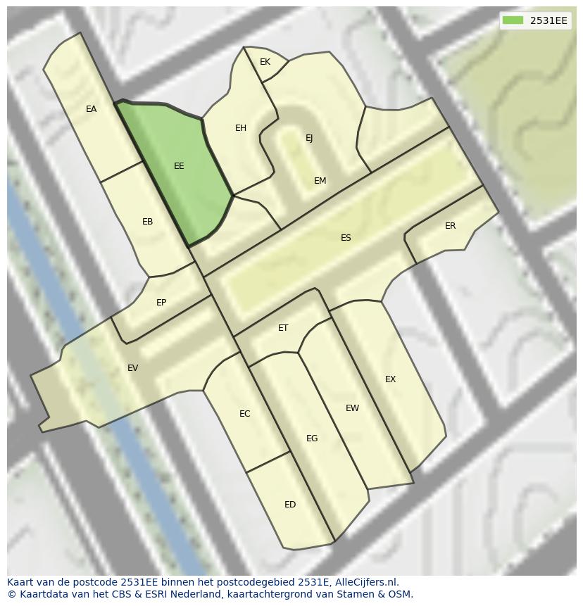 Afbeelding van het postcodegebied 2531 EE op de kaart.