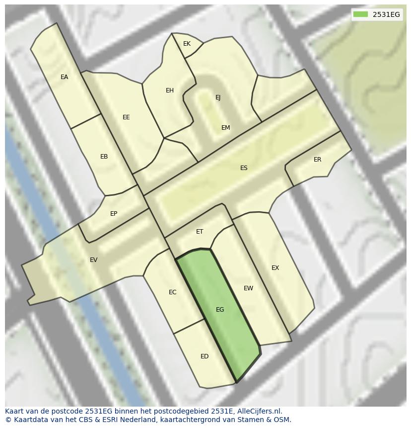 Afbeelding van het postcodegebied 2531 EG op de kaart.