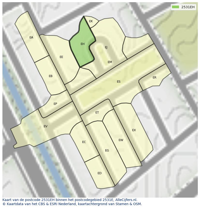 Afbeelding van het postcodegebied 2531 EH op de kaart.