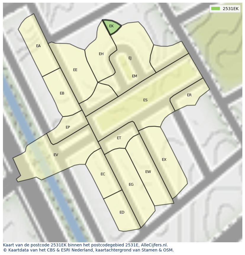 Afbeelding van het postcodegebied 2531 EK op de kaart.