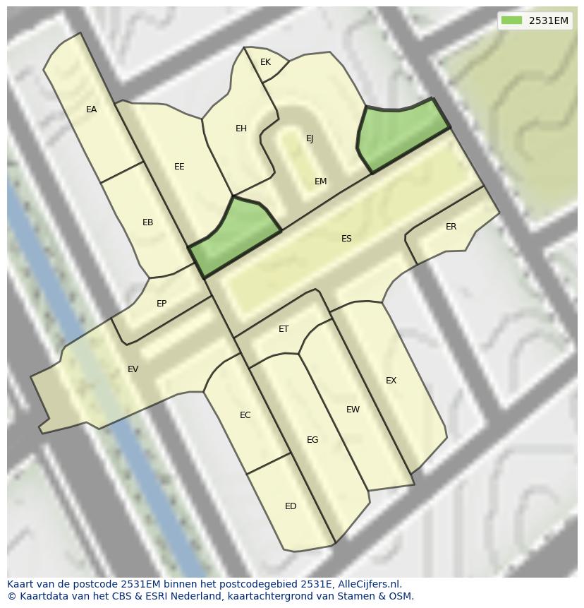 Afbeelding van het postcodegebied 2531 EM op de kaart.