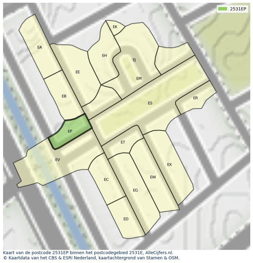 Afbeelding van het postcodegebied 2531 EP op de kaart.