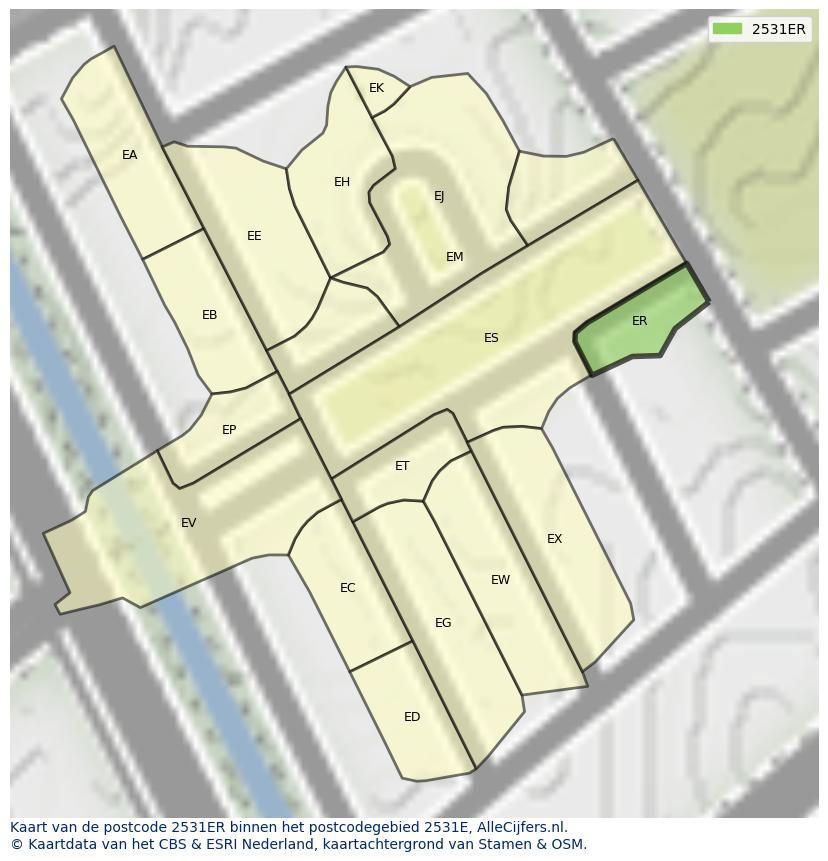 Afbeelding van het postcodegebied 2531 ER op de kaart.