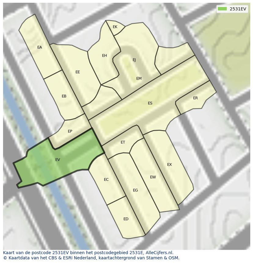 Afbeelding van het postcodegebied 2531 EV op de kaart.