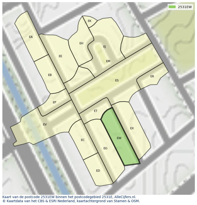 Afbeelding van het postcodegebied 2531 EW op de kaart.