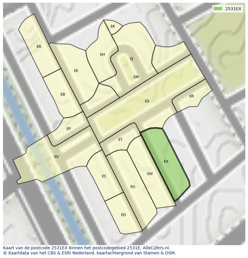 Afbeelding van het postcodegebied 2531 EX op de kaart.