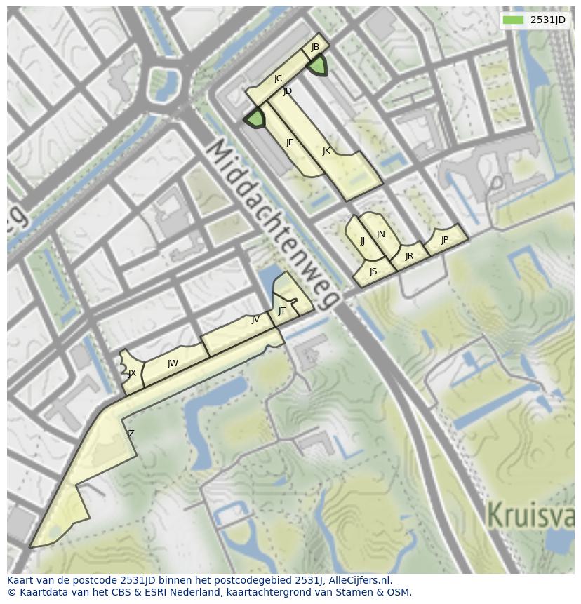 Afbeelding van het postcodegebied 2531 JD op de kaart.
