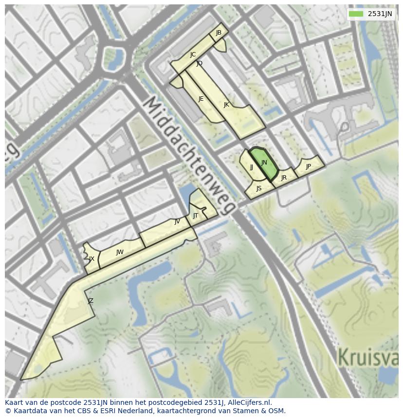Afbeelding van het postcodegebied 2531 JN op de kaart.