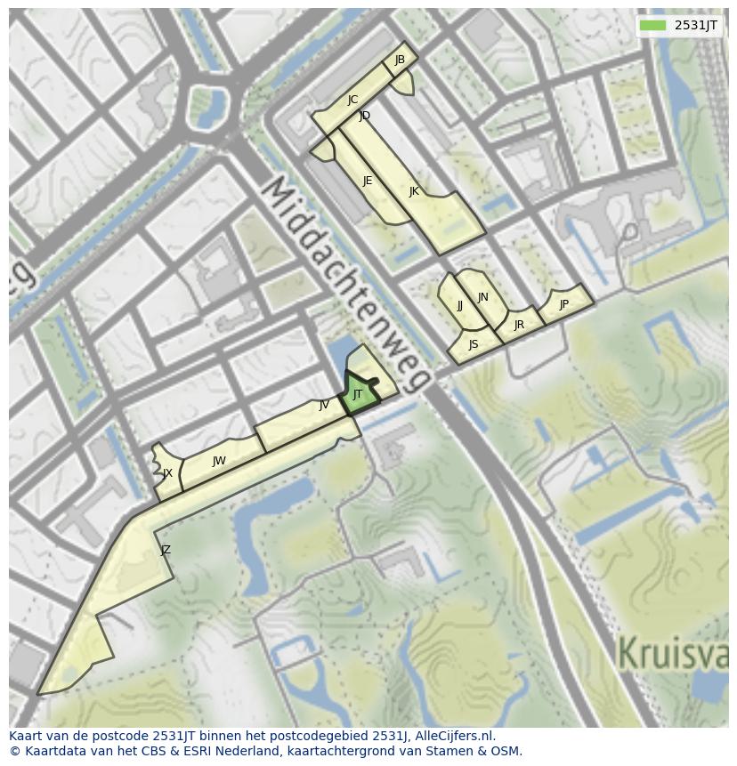 Afbeelding van het postcodegebied 2531 JT op de kaart.