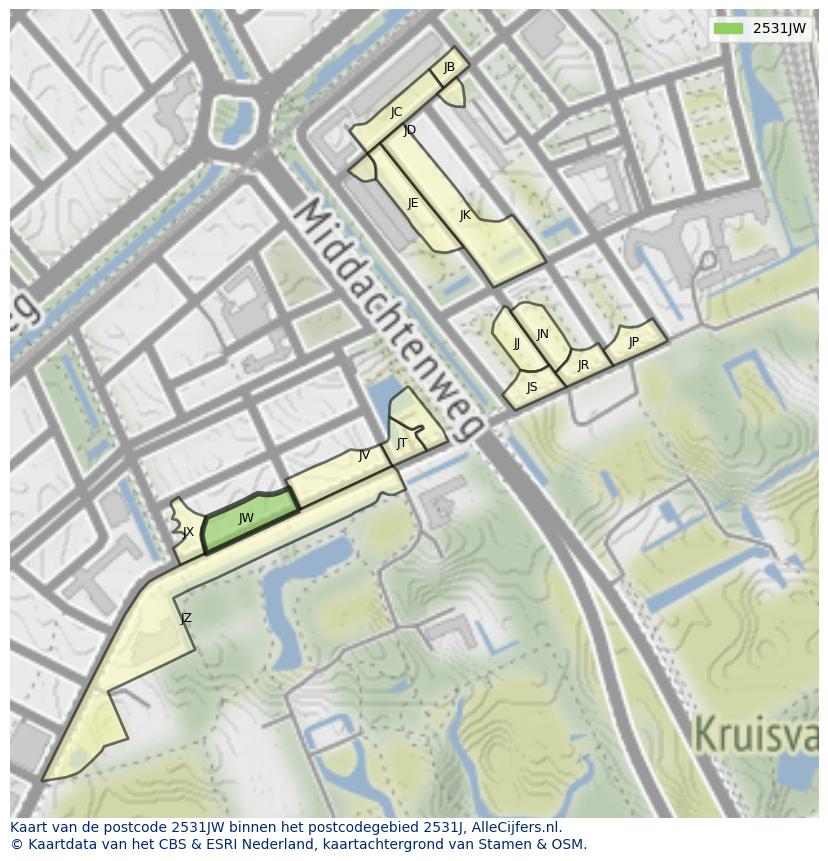 Afbeelding van het postcodegebied 2531 JW op de kaart.
